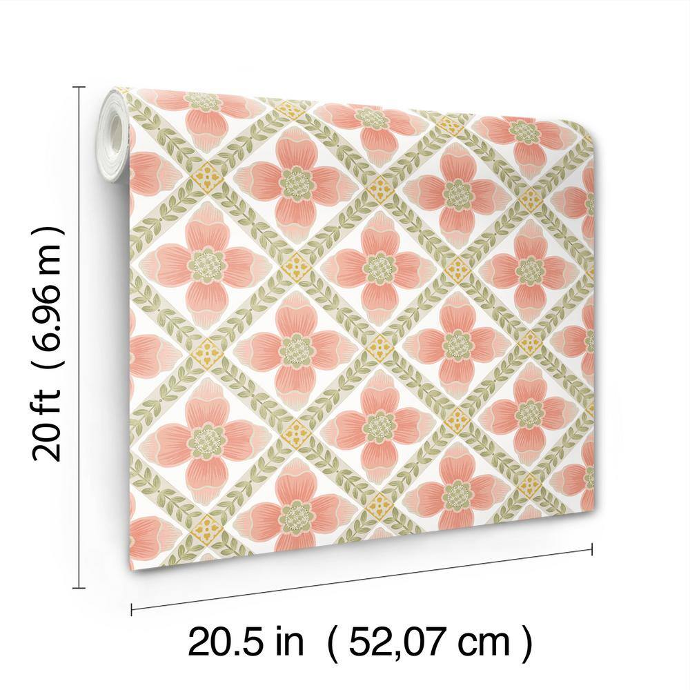Coral Quilted Floral Peel and Stick Wallpaper Roll