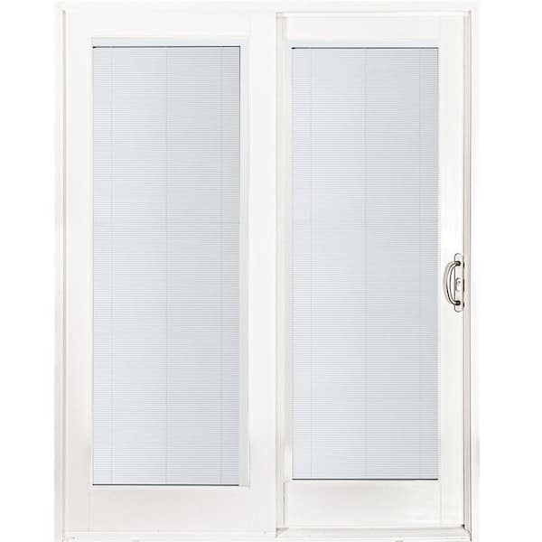 Mp Doors 60 In X 80 Smooth White Right Hand Composite Pg50 Sliding Patio Door With Built Blinds G5068r002wl50 The Home Depot - Single Patio Door With Blinds Inside