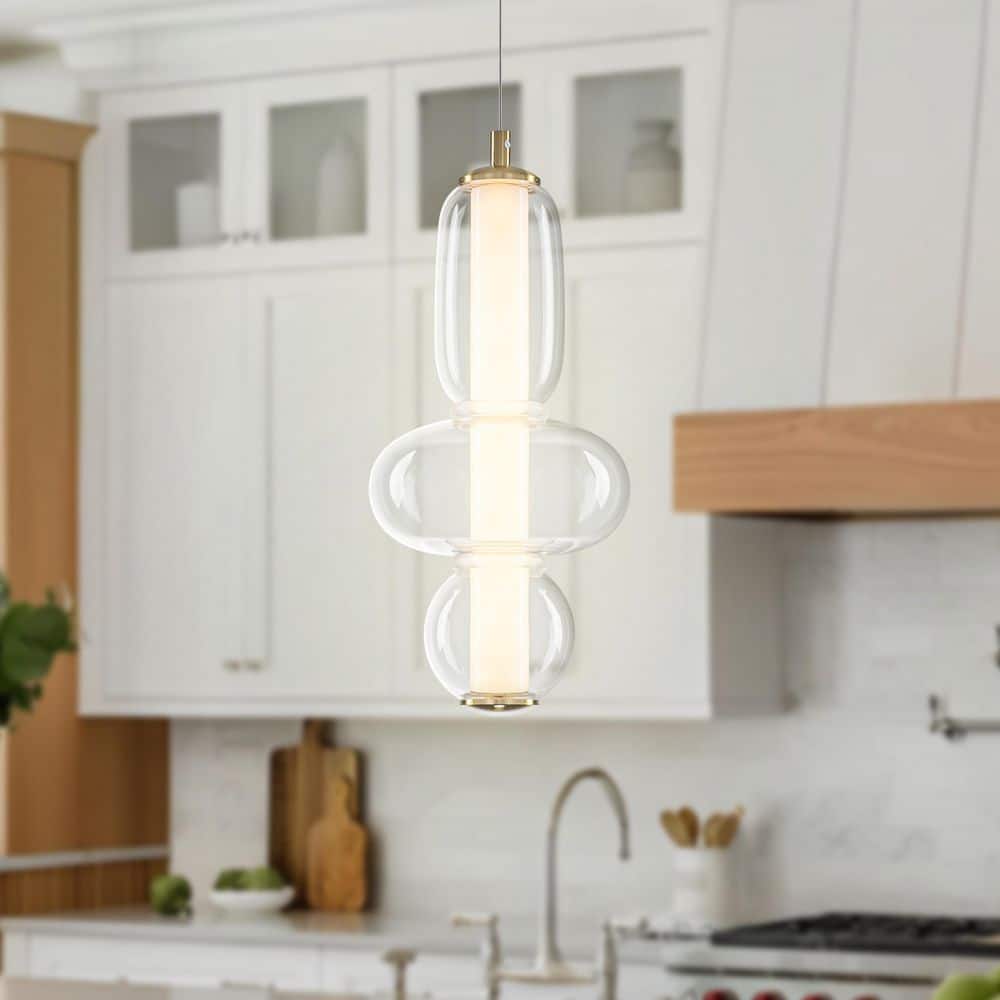 14-Watt 1-Light Gold Integrated LED Hanging Pendant Light with 3-Tier Clear Glass Shade price history on PriceWatchPro