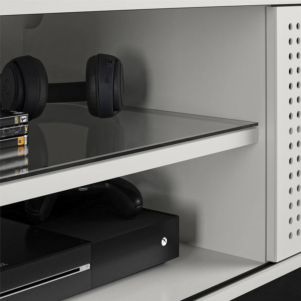 Contemporary White Gamer TV Stand with LED & Wire Management