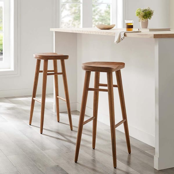 Saville 32 in. in Walnut Backless Wood Bar Stools - Set of 2