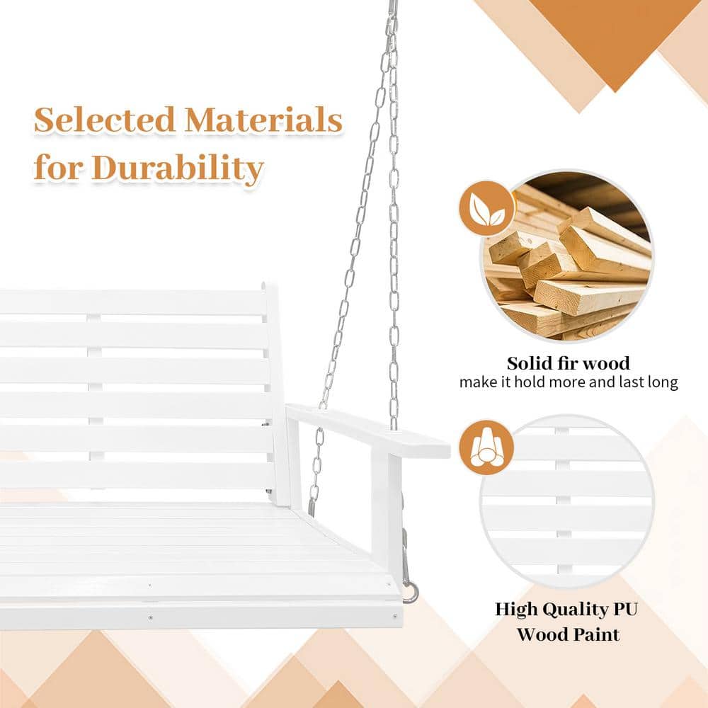 White Wooden Porch Swing with Heavy Duty Chains, 4.5 ft