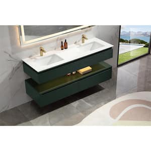 60 in. W Modern Floating Double Layer Bath Vanity in Green with 2 Drawers, Double Sinks, White Cultured Marble Top