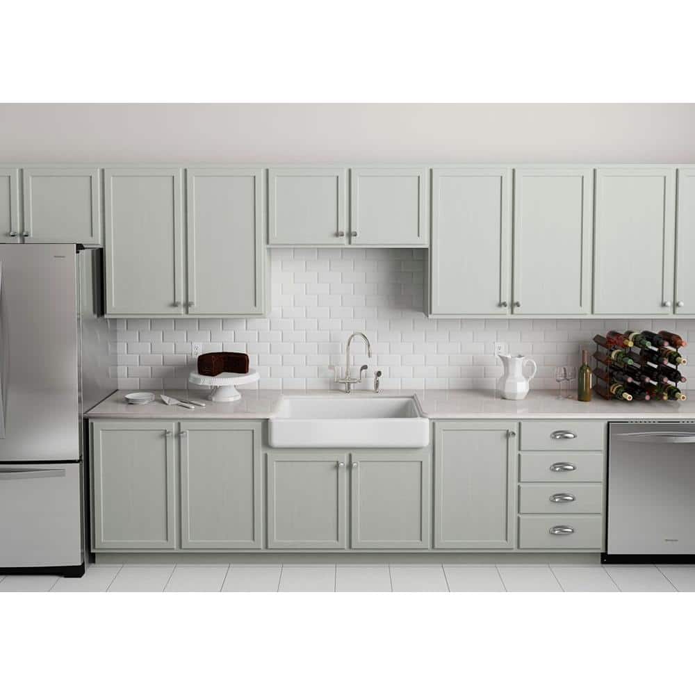 White 36" Cast Iron Farmhouse Drop-In Kitchen Sink
