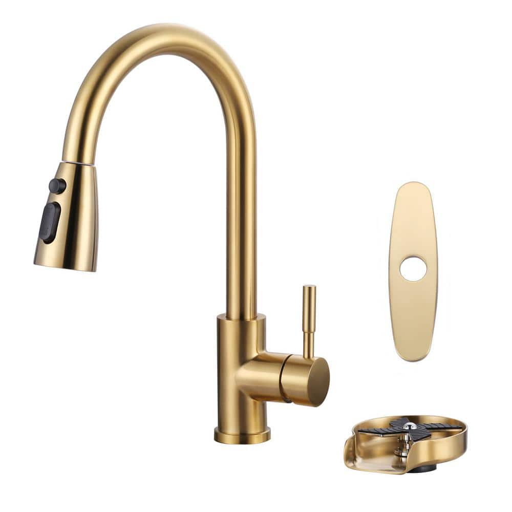 Stainless Steel Single Handle Pull Down Sprayer Kitchen Faucet with 3-Modes Sprayer and Glass Rinse in Brushed Gold price history on PriceWatchPro