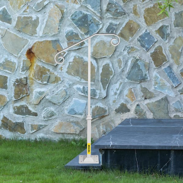 Single Post Handrail Wrought Iron Handrail Fits 1 or 2 Steps Grab Rail, White