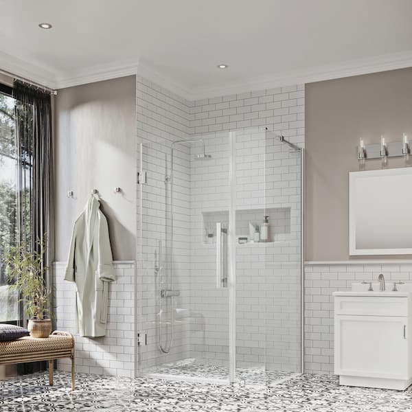 Tampa-Pro 31 13/16 in. W x 72 in. H Rectangular Pivot Frameless Corner Shower Enclosure in Chrome