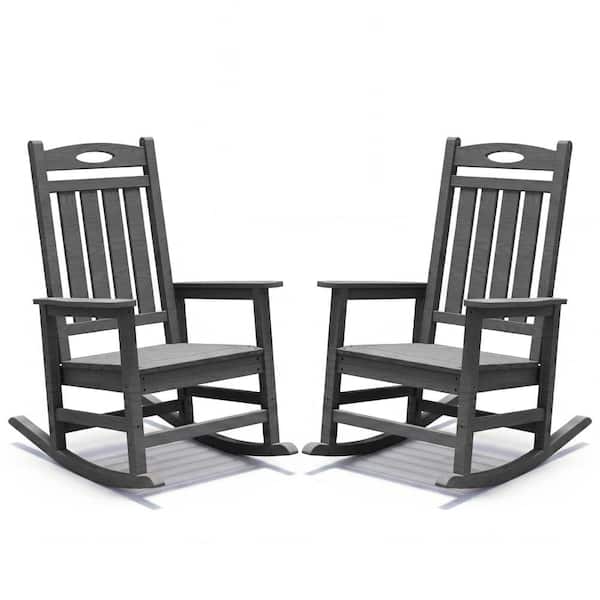 2-Pack Gray HDPE Oversized Rocking Chairs, 350LB Capacity Patio Rocker for Porch Garden