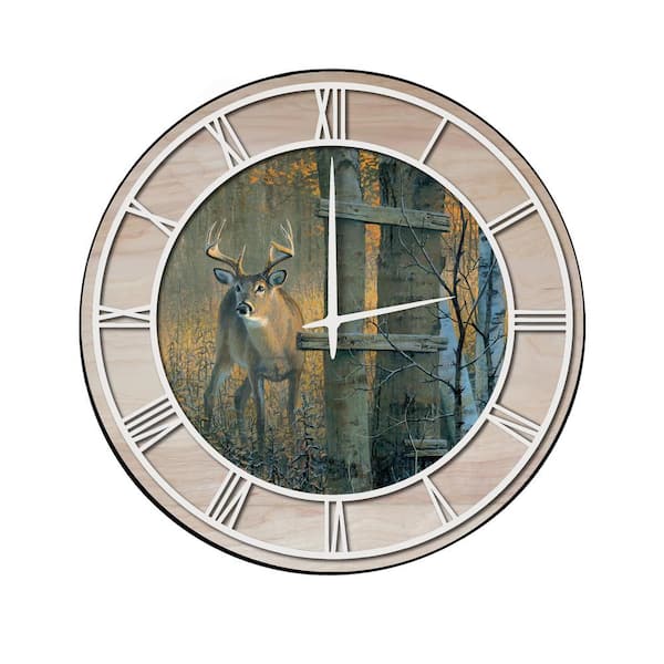 Unbranded "The Buck Stops Here" Woodgrain Accent and White Numbers Imaged Wall Clock