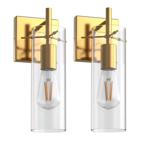 12.6in. 2-Pack 1-Light Vintage Wall Sconces with Clear Glass Cylinder Shade, Copper Indoor E26 Wall Lights for Bedroom