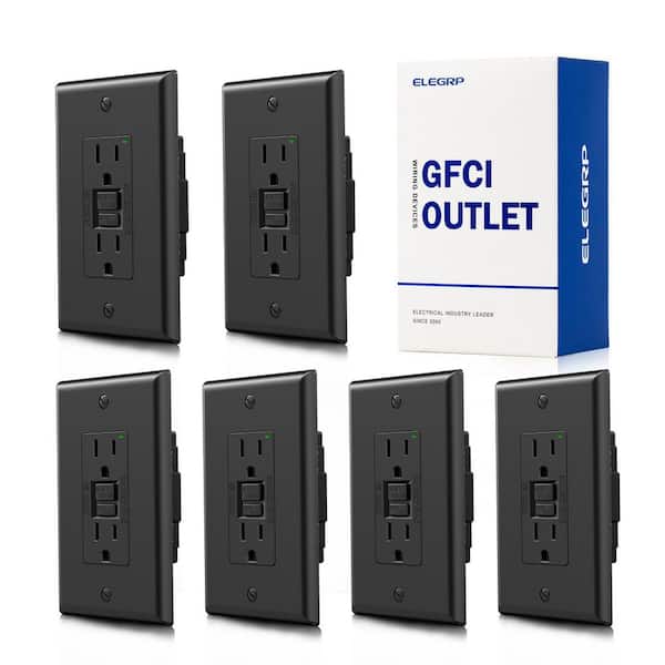 GFCI Outlet Self-Test, 15 Amp 125V NO Tamper Resistant Duplex wall outlet, with Glossy Wall Plate, UL Listed, Black 6PC