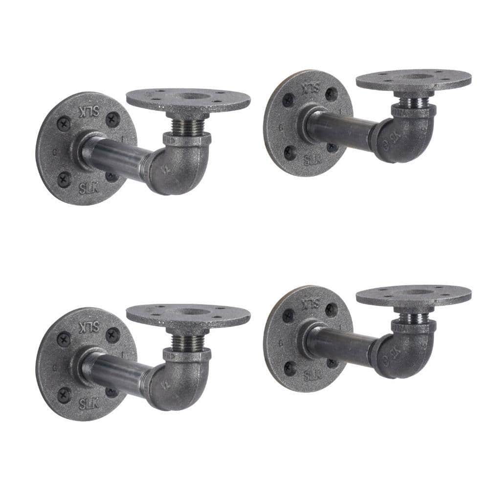 1/2 in. Black Pipe 5.75 in D x 2.5 in. H Wall Mounted Double Flange Shelf Bracket Kit (4-Pack) price history on PriceWatchPro