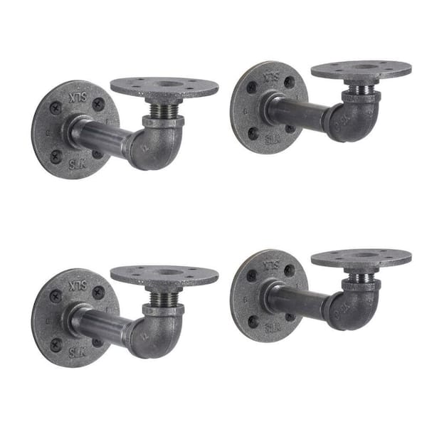PIPE DECOR 1/2 in. Black Pipe 5.75 in D x 2.5 in. H Wall Mounted Double Flange Shelf Bracket Kit (4-Pack)