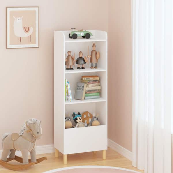 Nexo 51.18 in. Tall White MDF Wood 4-Tier Freestanding Kids Bookcase with Open Display Shelves