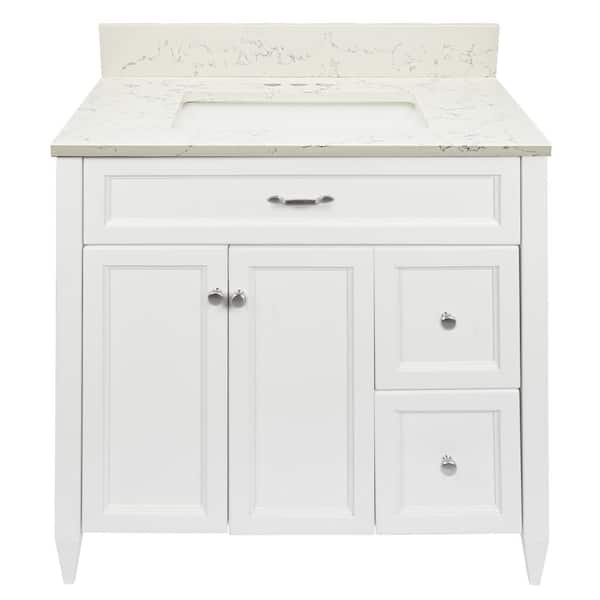 Ella Vail 37 in. W x 22 in. D x 36 in. H Bath Vanity in White with Quartz Stone Lyra White Top with White Basin