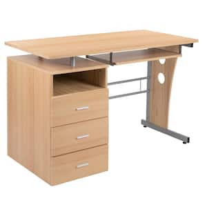 47.25 in. Maple Rectangular 3 -Drawer Computer Desk with Keyboard Tray