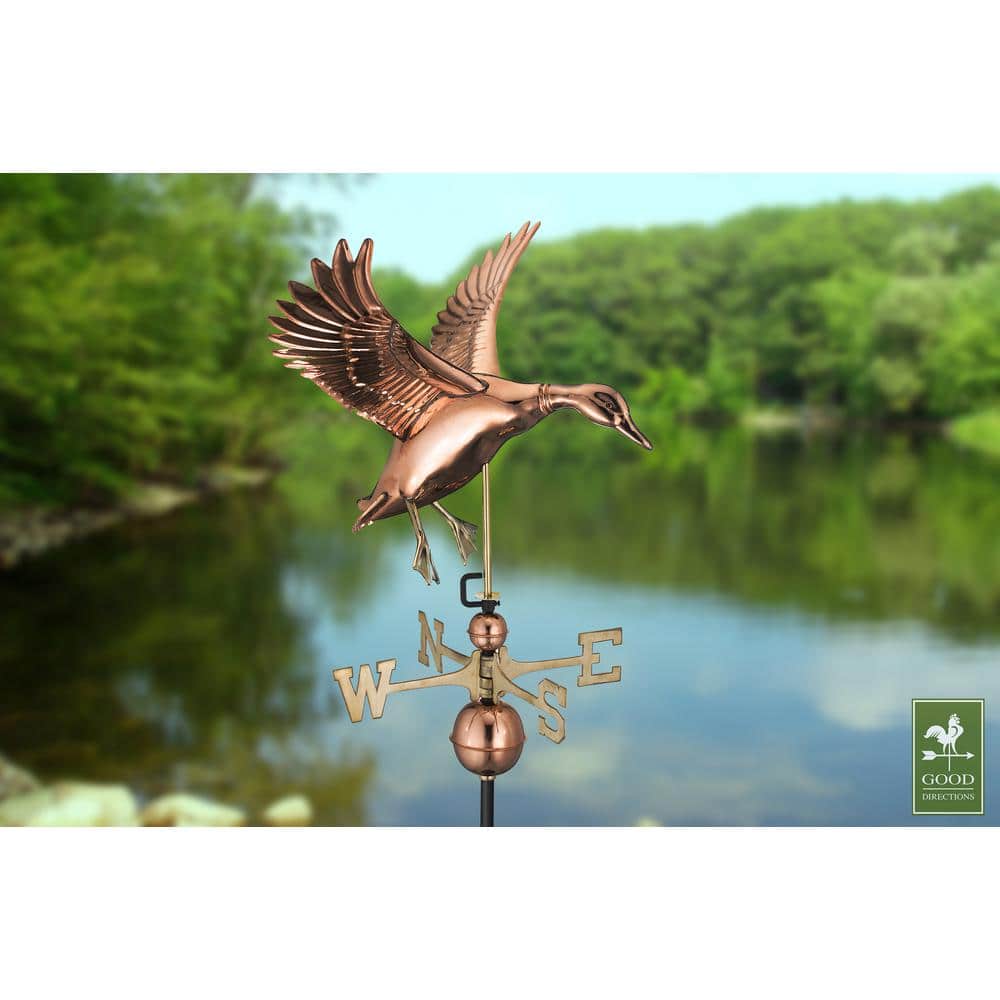 Polished Copper Landing Duck Weathervane with Brass Directionals