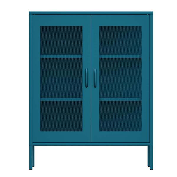 Unbranded 31.50 in. W x 15.75 in. D x 49.96 in. H Antique Blue Locker Linen Cabinet with 2-Mesh Doors and Adjustable Shelves