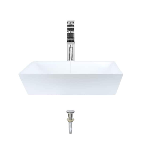 MR Direct Porcelain Vessel Sink in White with 721 Faucet and Pop-Up Drain in Chrome