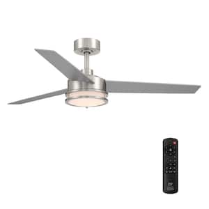 Cassini 52 in. Smart Indoor/Covered Outdoor Brushed Nickel Modern Adjustable White and RGB Ceiling Fan Light with Remote