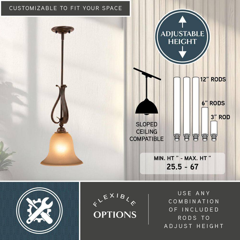 Monrovia Royal Bronze Mini Pendant with Brushed Cognac Glass