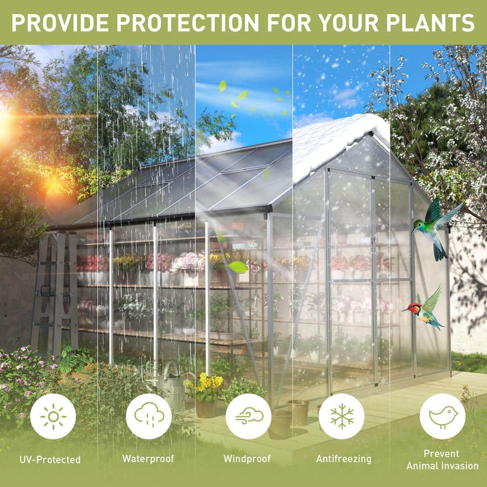 8' x 10' Transparent Aluminum Walk-In Greenhouse with Adjustable Windows
