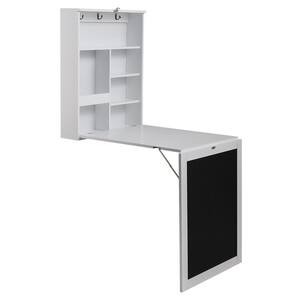 34.3 in. Black White Floating Wall Mounted Desk with Storage Shelves and Blackboard