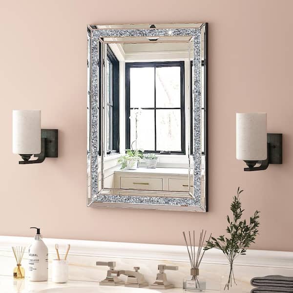 THKSHOUZ 24 in. W x 32 in. H Mirror Frame Silver Decorative