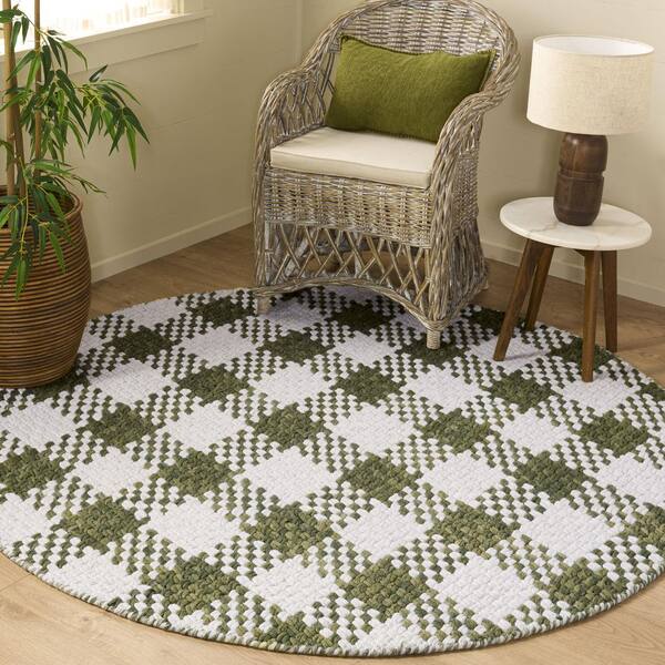 Natural Fiber Couture 6 ft. x 6 ft. Green/Ivory Check Round Rug