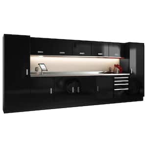 Select Series 75 in. H x 168 in. W x 22 in. D Aluminum Cabinet Set in Black with Stainless Steel Worktop (13-Piece)