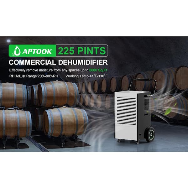 225 Pt. Commercial Dehumidifiers in Black with Handles and Wheels - White
