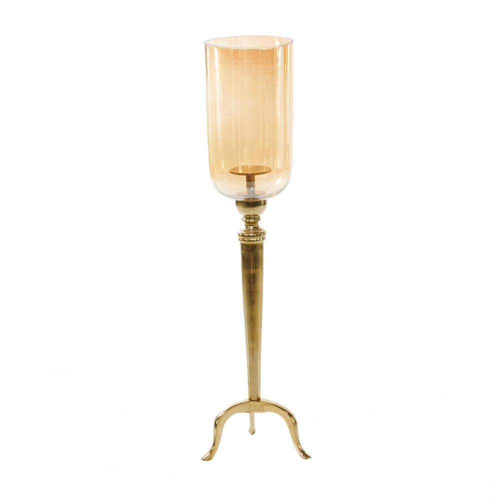 Elegant Gold Aluminum 34" Hurricane Candle Lantern with Glass