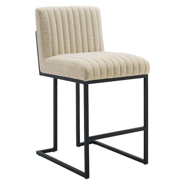 MODWAY Indulge 38 in. Beige Low Back Metal Frame Counter Stool with Fabric Seat