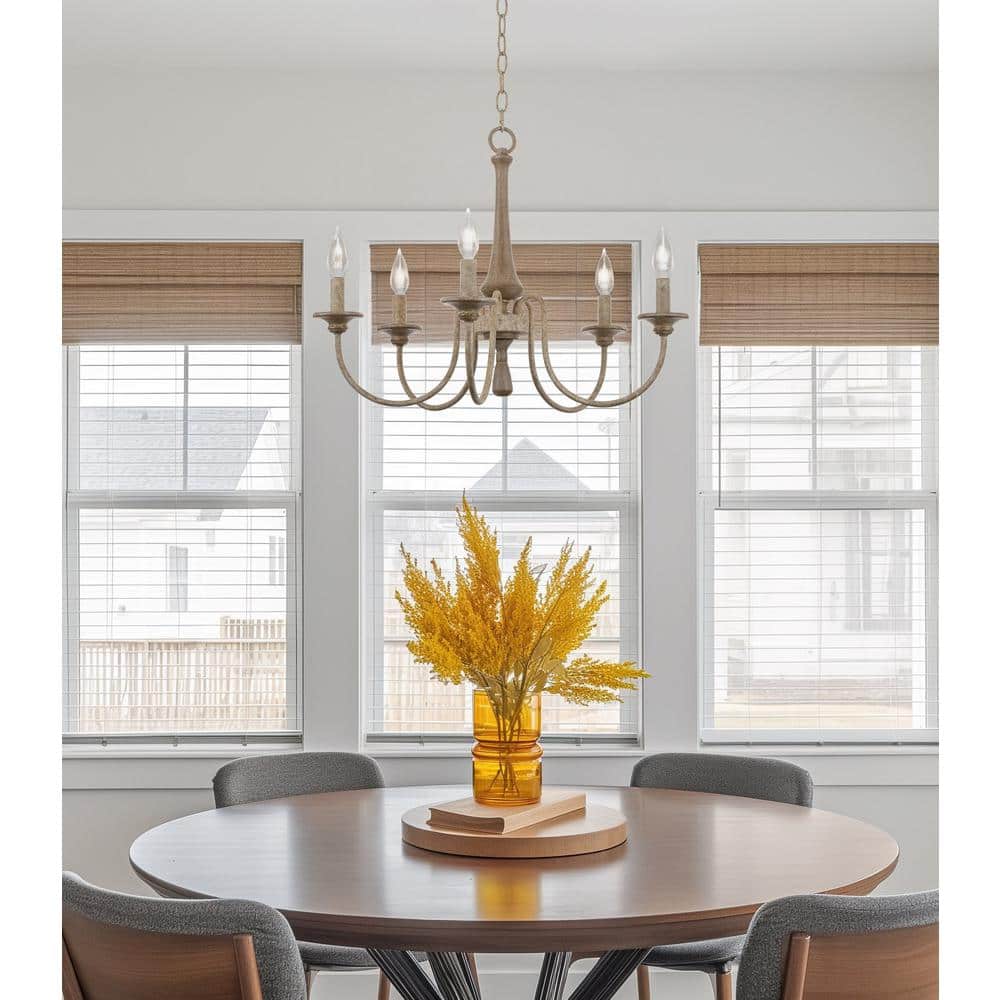 Sherbrooke 24" Smoked Cedar Wood 5-Light French Country Chandelier