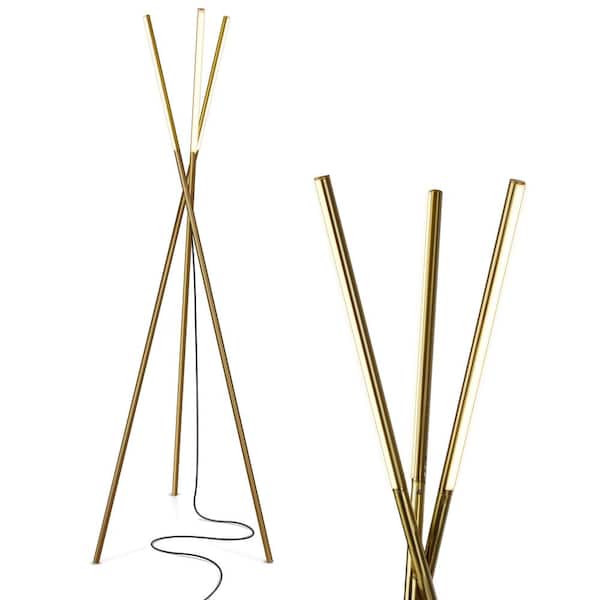 Brightech Stix 60 in. Antique Brass Industrial 3-Light Adjustable LED Floor Lamp with Built-In 3-Way Dimmer Function