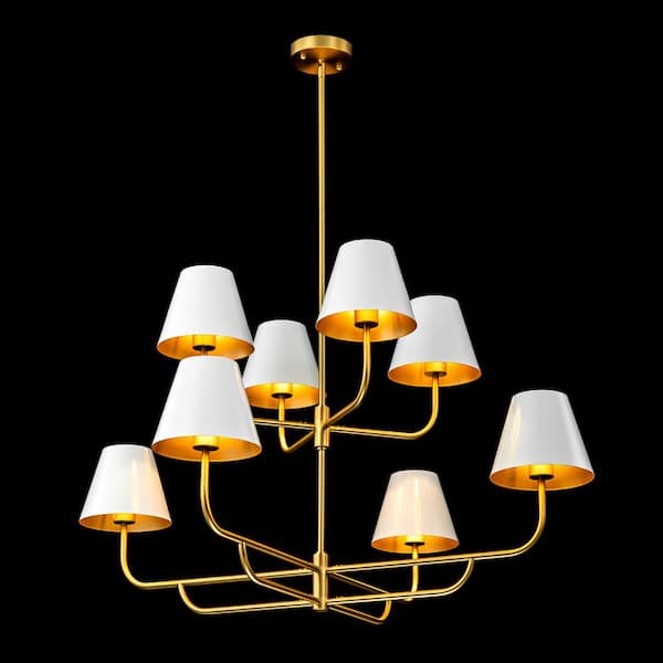 Amelia 8-Light Modern White 2-Tiered Luxury Chandelier Oversized Cone Sputnik Chandelier
