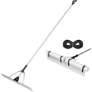 36 in. W. x 102 in. Aluminum Multifunctional Foldable Landscape Rake with 8.5 Ft. Long Handle, Long Rope,