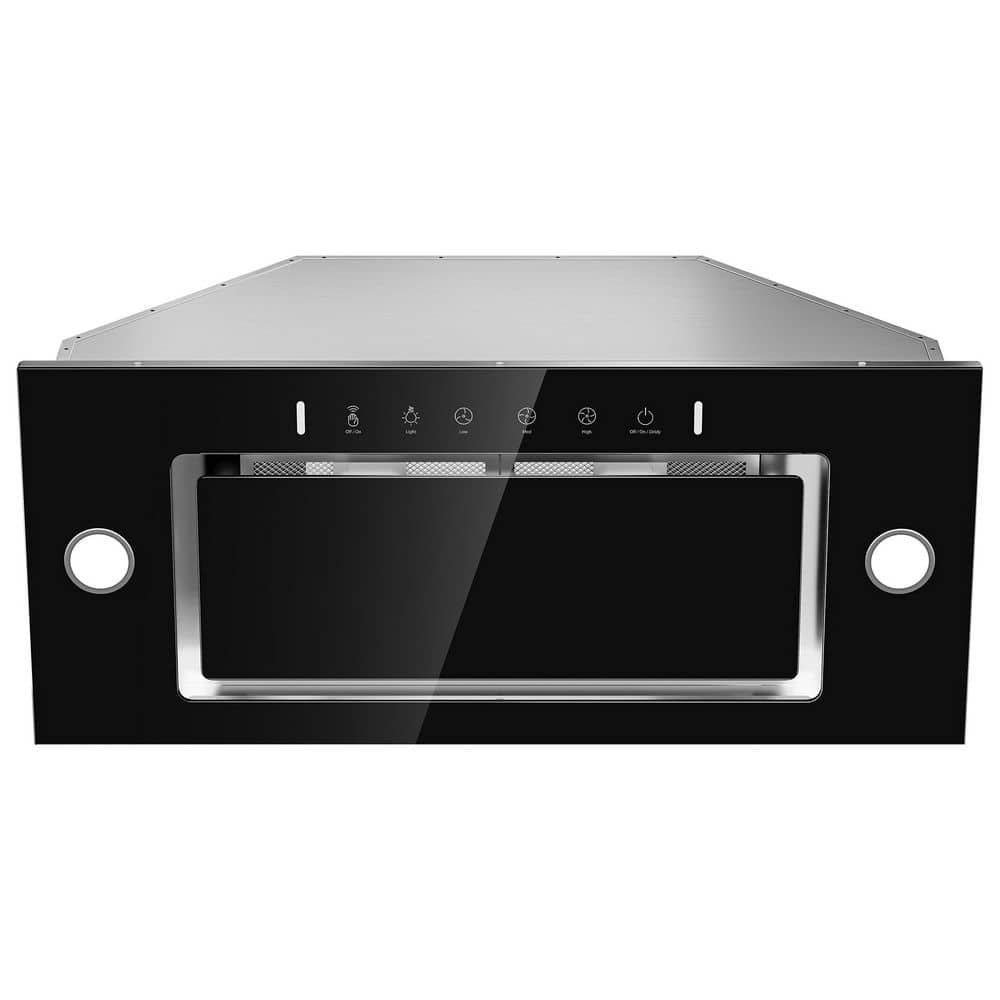 30 in. 900 CFM Ducted to Ductless Convertible Insert Range Hood in Stainless Steel and Black Glass with 2-LED Lights