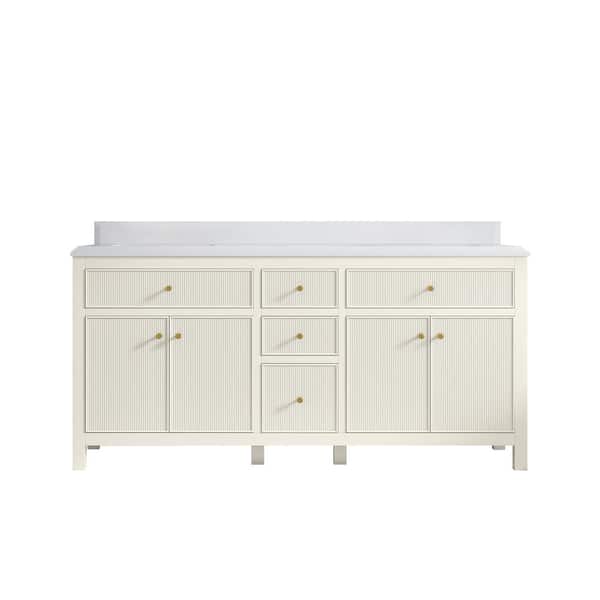 Willow Collections Sonoma 72 in. Double Sink Freestanding Alabaster Bath Vanity with White Quartz Top Unassembled