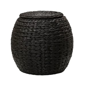 17 in. Barrel Basket Side Table in Hyacinth Dark Stain