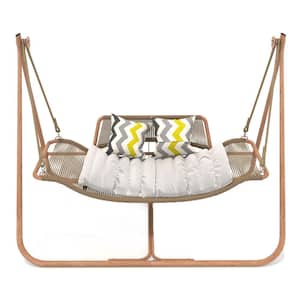 5 ft. Free Standing Hammock Swing Chair with Stand, Cushion, Anti-Rust Wood-Colored Frame for Patio Balcony Bedroom