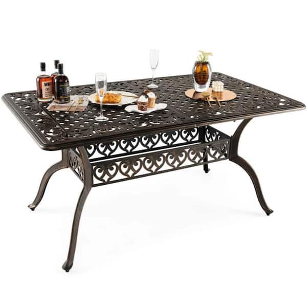 Clihome 59 in. Cast Aluminum Outdoor Rectangular Dining Table with Umbrella Hole for Patio Garden Deck Bronze Finish
