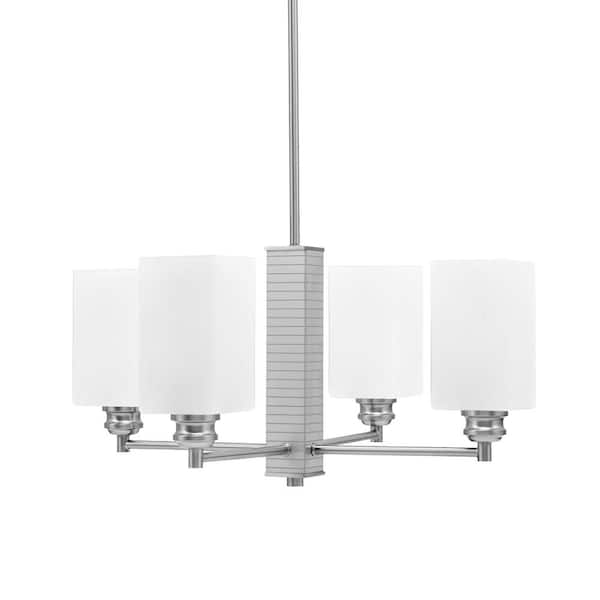 Unbranded Albany 20.25 in. 4 Light Brushed Nickel Chandelier with Square White Marble Glass Shades