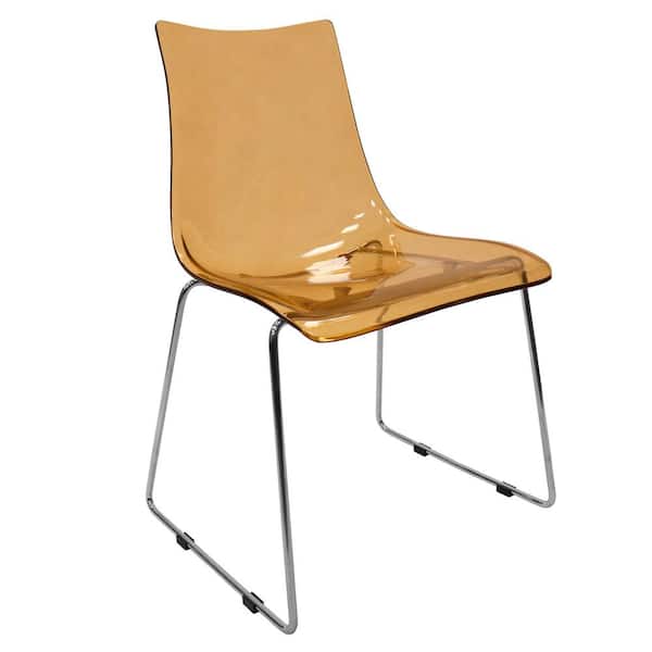Leisuremod Lima Mid-Century Modern Acrylic Lightweight Kitchen and Dining Side Chair In Amber