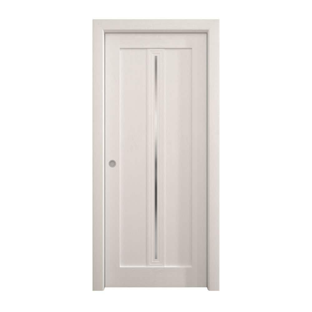 Assemble Required 24 in. x 80 in. Frosted Glass Painted White Oak Solid Wood Pocket Door With Hardware price history on PriceWatchPro
