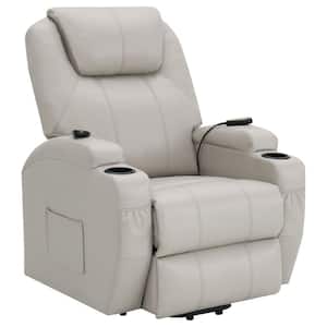 Sanger Champagne Upholstered Power Lift Recliner Chair with Massage