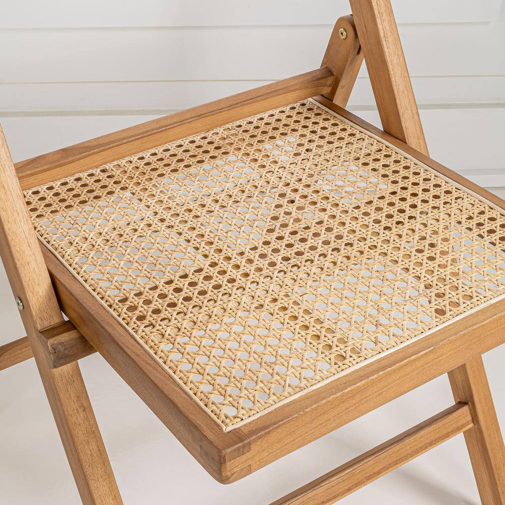 Theo Light Brown Wood and Rattan Folding Chairs, Set of 2