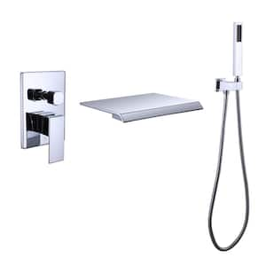 Single-Handle Wall-Mount Roman Tub Faucet with Hand Shower 3-Hole Waterfall Brass Bathtub Fillers in. Polished Chrome