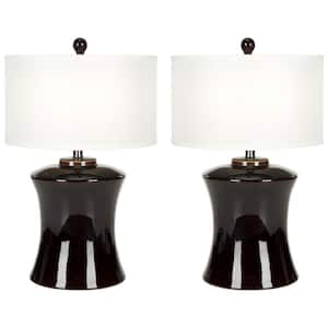 Gary 24 in. Dark Brown Ceramic Paris Table Lamp with White Shade (Set of 2)