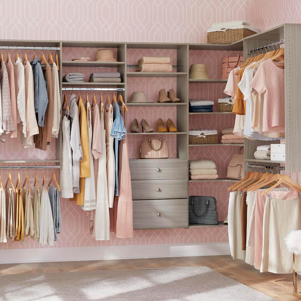 Weathered Grey Ultimate Corner Closet Organizer with Drawers